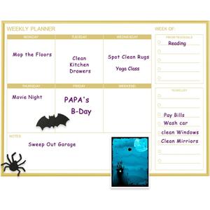 Dry Erase White Board Weekly Calendar Board, Magnetic Whiteboard for Wall, Gold Aluminum Frame Message Board, 18x24 Planner Board for Office, Home, School(Weekly-BB-Gold-4560-Horizontal)