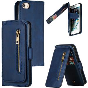 QLTYPRI Case for iPhone 7 Plus 8 Plus, Wallet Case with Premium PU Leather Zipper Purse Credit Card Holder Slot Kickstand Wrist Strap Dual Layer Protective Case for iPhone 7 Plus 8 Plus - Blue