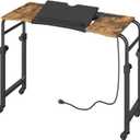 YATINEY Overbed Table with Wheels and Height Adjustable, Recliner Table with Charging Station, Over the Bed Desk for Bed, Sofa, Office, Rustic Brown and Black SF05UBR
