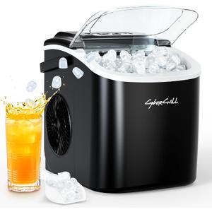 CyberChill Countertop Ice Maker, Portable Ice Machine with Handle, 6 Mins Fast Ice, 26 lbs/Day, Self-Cleaning with Ice Basket & Scoop, for Home, Kitchen, RV, Camping