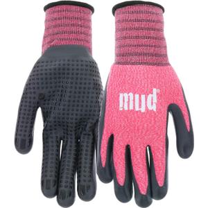 MUD Grip Women's Nylon Seamless Knit Shell Water Resistant Dotted Nitrile Palm Gardening Gloves (Small/Medium, Pink)