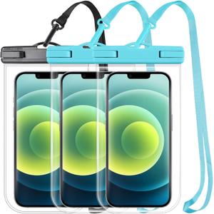 2025 Waterproof Phone Pouch: 3 Pack Cruise Ship Essentials Must Haves Dry Bag for Beach Vacation Essentials Accessories, Phone Case for iPhone 15 14 13 12 Plus Pro Max Galaxy - Black+Blue+Blue