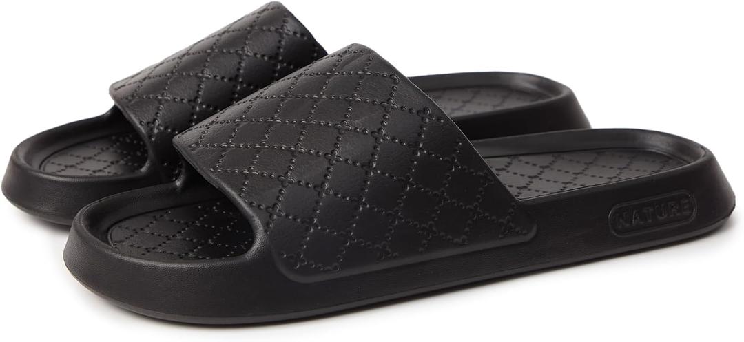 Non-Slip Shower Slippers for Men Women Cloud Slides Sandals Thick Sole House Beach Sliders Comfort Lightweight Pillow Shoes Easy to Clean Quick-Drying Pink Yellow Black (10)