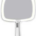 MIRRORVANA Lighted Travel Hand Mirror with Comfy Handle and Detachable Stand - Portable, Thin and Lightweight Design - Rechargeable with 3 LED Light Settings - 9" x 13" (White)