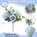 ASTRYAS 8Pcs Artificial Peonies Blue Silk Peonies Faux Flower Bouquet Fake Blue Peonies Artificial Flowers Table Centerpieces for Bridal Wedding Home Party Office Decoration Bulk (8pcs White Peony Mixed)