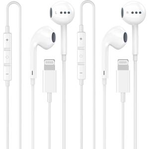 2 Pack for iPhone Headphones Wired Earbuds/Earphones with Built-in Microphone & Volume Control HiFi Stereo Nosie Reduction Compatible for iPhone 14 13 12 11 Pro Max XS XR X 8 7 6, Support All iOS