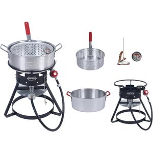 10QT Outdoor Fish Fryer Kit  Heavy-Duty Aluminum Pot, 6.7QT Basket, Propane Deep Fryer with 0-10 PSI Regulator & Steel Frame  Ideal for Seafood & More
