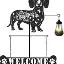 Dachshund Gifts Garden Stakes - Metal Yard Art Decor Waterproof Welcome Sign with Solar Light Dog Statues Outdoor for Patio Lawn Pathway Backyard Birthday Gift for Women Wife Dogs Lover