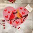 Valentines Day Cardinal Bathroom Rug Pink Heart Bath Mat Valentines Bathroom Decor Rugs 25.6 x 20.2 Inch for Tub Home Living Room