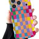 Compatible with iPhone 17 Pro Max Case, Cute Wave Curly Colorful Checkerboard Plaid Pattern Cover for Women, Soft TPU Shockproof Protection Case Compatible for iPhone 17 Pro Max (Colorful 2)