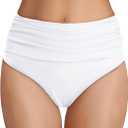 Tempt Me Women's High Waisted Bikini Bottom Tummy Control Ruched Bathing Suit Swim Bottom (Large, White)