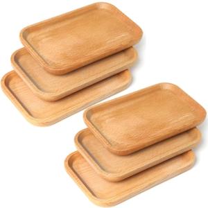 Linwnil 6 Pack 8 x 5 Inches Serving Platter Tray, Tray Cheese Plate Rectangular Platter for Fruit, Appetizer, Bread,Rectangular Avoid Sliding and Spilling Food (Wood Trays x 6Pack)