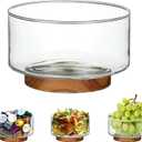 Coffee Pod Holder, Glass Salad Bowl with Acacia Wood Base, Large Capacity K Cup Organizer for Kcup Creamer Storage, Espresso Capsule Holder Coffee Bar Accessories 7 Inch1 Pack