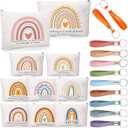 Fumete 40 Pcs Valentines Daycare Teacher Gifts Bulk, Inspirational Rainbow Makeup Bags, Silicone Keychains Zipper Canvas Pencil Pouch for Employee Appreciation Thank You Gifts