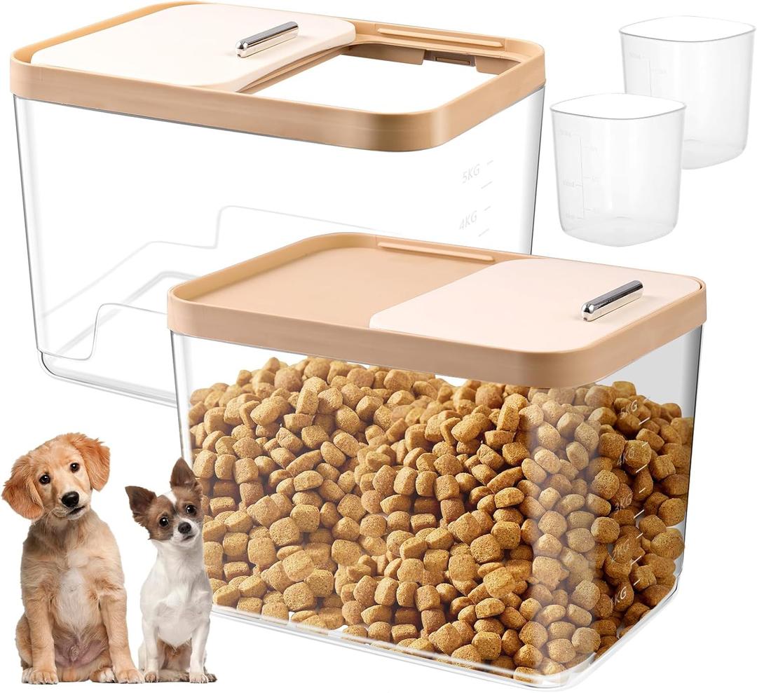 2 Pack Airtight Dog Food Storage Container, Holds 10Lbs, Pet Cat Food Container Clear Storage Bin with Locking Lid & 2 Measuring Scoops for Dog Cat Bird and Other Pet