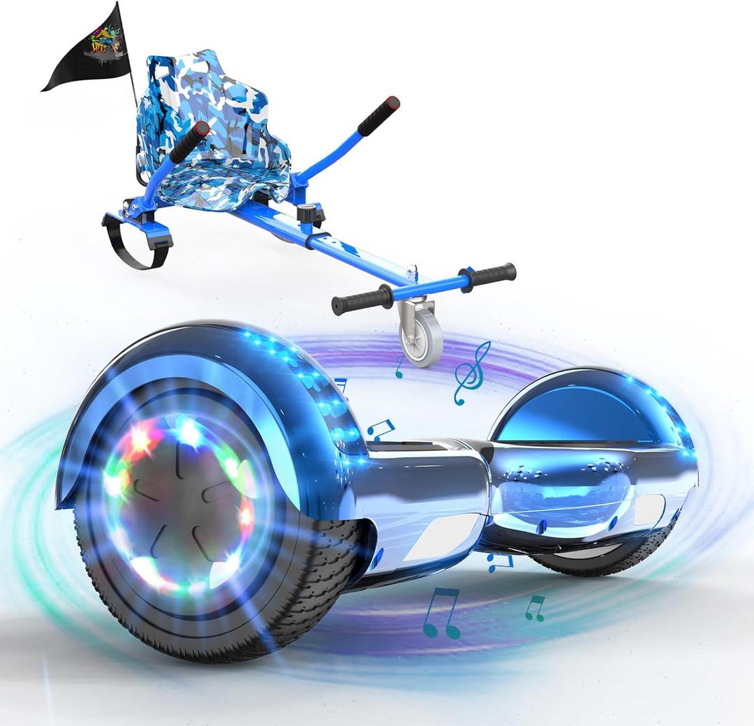 Hoverboards with Seat for Children and Adults, Hoverboards with Bluetooth Music and LED Lights
 (Blue)