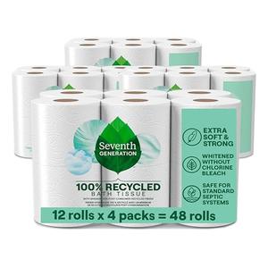 Seventh Generation Toilet Paper Recycled Bath Tissue 4-Pack 100% Recycled Paper 2-ply without Chlorine Bleach 12 Rolls