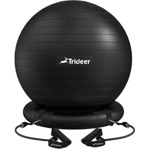 Trideer Ball Chair - Yoga Ball with Base & Bands for Home Gym Workout (XL(27-30ines/68-75cm), Black)