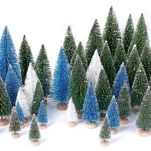 30Pcs Mini Christmas Trees Artificial Christmas Tree Bottle Brush Trees with Wooden Base for Christmas Decor Christmas Party Home Table Craft Decorations(Green+Blue+White)