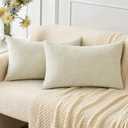 MIULEE Pack of 2 Christmas Cream Throw Pillow Covers 12x20 Inch Soft Chenille Pillow Covers for Sofa Living Room Couch Solid Dyed Cases