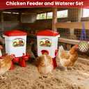 Erinaik Chicken Feeder and Waterer Set, 3 Gallon/16 LB Automatic Poultry Feeding System with Hanging Option, No Waste Feeder Ports & Water Cups, BPA-Free, Ideal for Hens Ducks and Poultry (RED2)