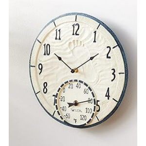 Taylor Precision Products 14" By The Sea Clock with Thermometer, Multicolored