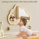 Montessori Mirror with Bar, Baby Pull to Stand Toys, Easy Assembly Natural Frame, Adjustable Infant Mirror, Montessori Furniture for Toddler 6-18 Months-Natural