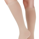 Lin Performance 20-30 mmHg Medical Compression Socks for Women and Men Knee High Open Toe Stockings Varicose Vein Swollen legs(M, Beige)
