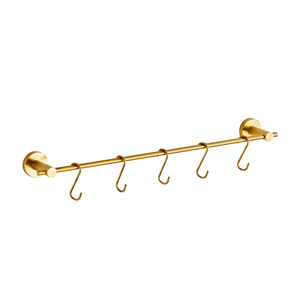 22 Inch Kitchen Utensil Hanger with 5 Hooks, Stainless Steel Wall Mounted Rail Rack for Bathroom, Bedroom (Brushed Gold) YIGUANXIN 