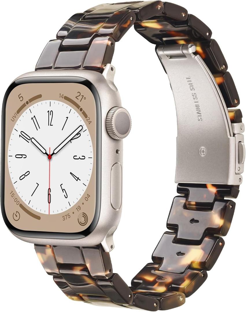 V-MORO Resin Bands Compatible with Apple Watch Series 8/ 7/ 9/ 10 Band Starlight Buckle Lightweight Fashion Strap For iwatch Series SE/ 6/ 5/ 4/ 3/ 2/ 1, Dark Tortoise, 38mm/ 40mm/ 41mm/ 42mm(Series 10)