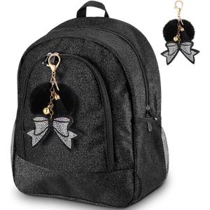 Cheer Backpack with Bow Keychain Cheerleading Glitter/Canvas Backpack Cheerleaders Gift Cheer Bags for Sport(Glitter,Black,Small)