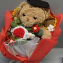 Giegxin Large Graduation Crochet Flowers Bouquet Set 2026 Grad Cap Plush Bear Hand Knitted Rose Tulip Daisy Sunflower Bouquet Greeting Card Gift Bag for Wedding Birthday Party(Red)