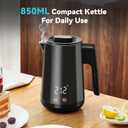 Seehot 850ml Small Electric Kettle Temperature Control,800W Double Wall Electric Tea Kettle of 304 Stainless Steel,5 Temp Presets,Hot Water Kettle Electric,Auto Shut Off for Tea and Coffee-Black