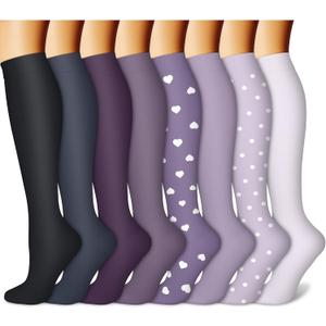 CHARMKING Compression Socks for Women & Men Circulation (8 Pairs) 15-20 mmHg is Best Support for Athletic Running, Cycling (Medium, 44 Black/Purple/Purple/Purple/Purple)