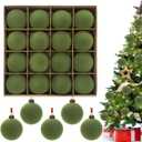 3.15" Green Velvet Christmas Ball Ornaments Set, 16 pcs Flocked Moss Green Xmas Tree Decoration, Large Shatterproof Decorative Hanging Balls for Party Holiday Wreath Garland Home Décor