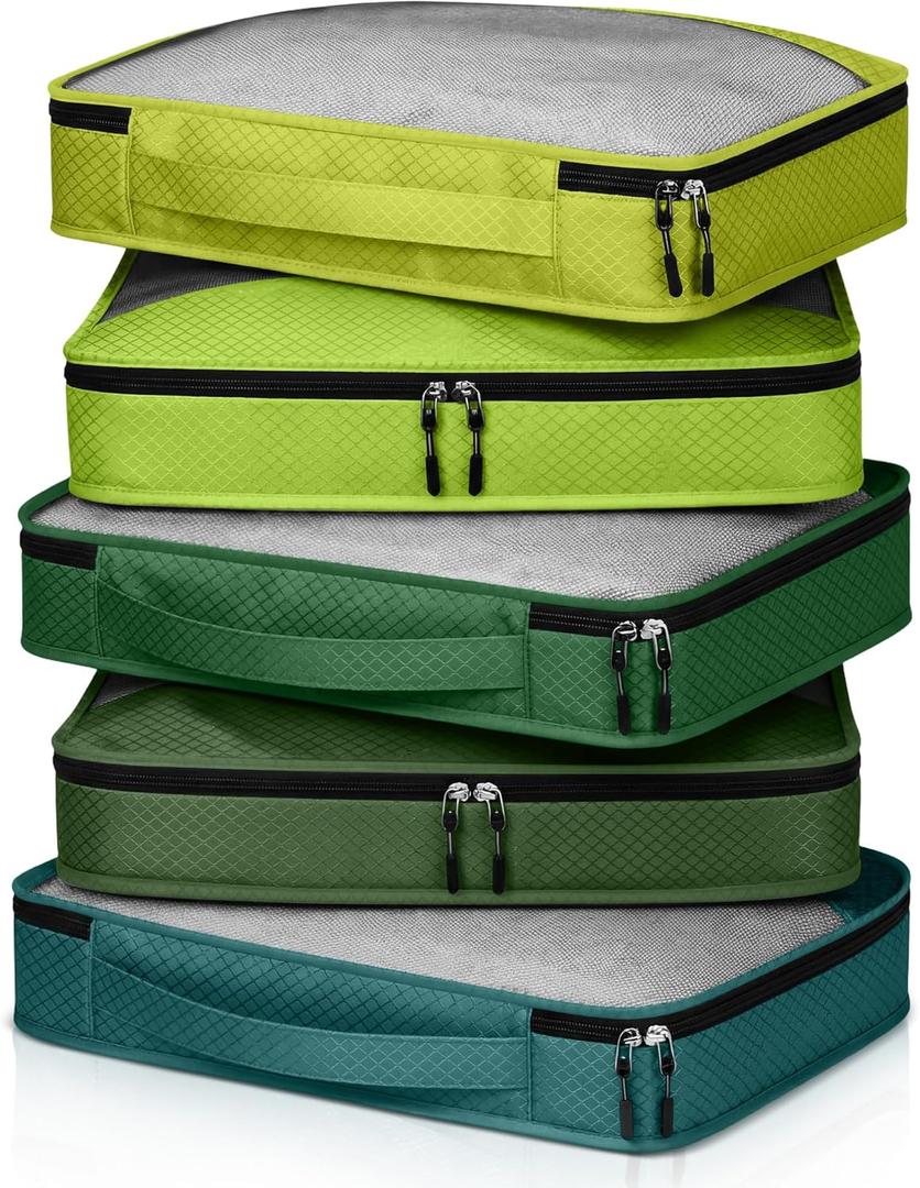 5 Pcs Packing Cubes for Suitcase Large Travel Cubes Carry on Luggage Organizer Bags for Clothes Accessories(S,Green)