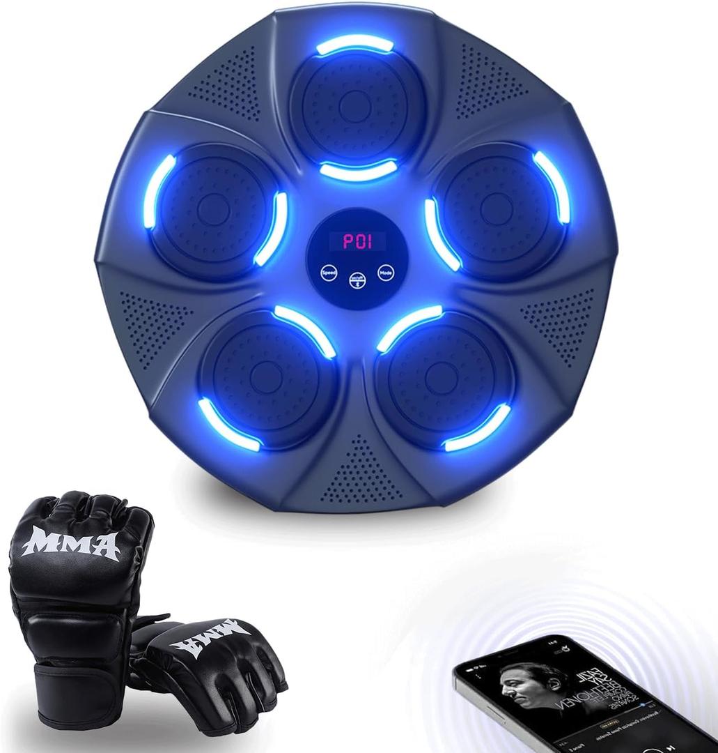 Music Boxing Machine for Adults, Boxing Machine Wall Mounted Music with Gloves, Boxing Music Workout Machine for Home, Indoor and Gym (Round)