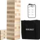 Outdoor Games Large Tower Stacking Game, 54 Wooden Blocks, Stack Up to 4 Ft Tall, Includes Carry Bag and Scoreboard, Backyard and Beach Lawn Yard Fun for Adults and Family (Natural)