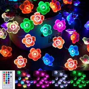 Mudder 16 Colors Cherry Blossom Decor Flower String Lights, Fairy Pink Light String with Timer 13 ft 40 LEDs USB Battery Operated Fairy Lights for Bedroom Indoor Outdoor Wedding Valentines Day(2 Pcs)