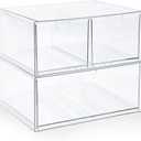 2 x Prsildan Acrylic Drawer Makeup Organizer with 3 Drawers, Clear Stackable Storage for Baby Bottles, Craft, Jewelry & Hair Accessories, Multi-Use for Vanity, Countertop, Office Desk Organization