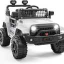 Hetoy Ride on Toys for Kids, Kids' Electric Vehicles, Electric Car for Kids, 12V Ride on Car with Remote Control, Spring Suspension, LED Lights, Bluetooth, 3 Speeds, Toddler Truck Vehicles(White)