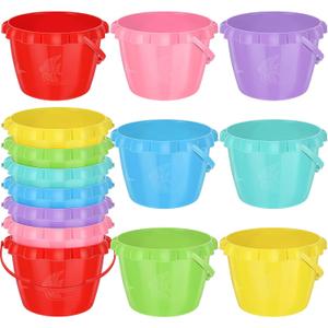 Lenwen 14 Pcs 5.51 Inch Water Bucket for Kids Mini Sand Buckets Plastic Small Bucket with Handles Bright Colored Toy Sand Pail for Beach Candy and Play Pool Gift Party, 7 Colors