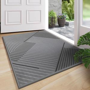 Front Door Mat 31''x47'', Non Slip Absorbent Dirt Resist Washable Low-Profile Indoor Doormat, Easy Clean Welcome Entryway Door Mats, Grey