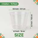 2 Gallon Clear Nursery Pots 15 Pack, 8 Inch Large Plastic Plant Pots with Drainage Holes, Transparent Planters for Root Monitoring, Seedlings, Vegetables, Flower, Indoor Outdoor