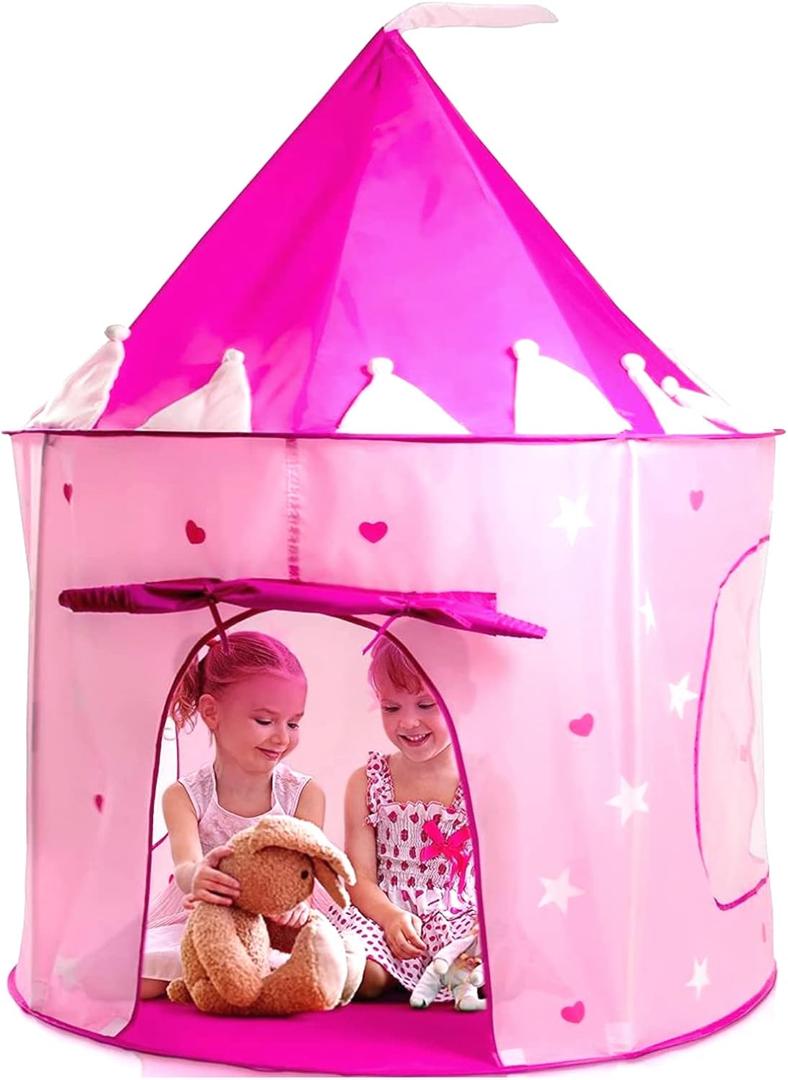 Play22 Play Tent Princess Castle Pink - Features Glow in The Dark Stars - Portable - Kids Pop Up Tent Foldable Into A Carrying Bag - Indoor and Outdoor Use - Original