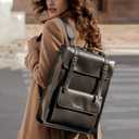 ECOSUSI Laptop Backpack for Women PU Leather Backpack Vintage for Laptop 15.6 inches Computer Bag College Bookbag