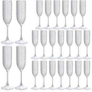 LEYIQU 24PCS Transparent Plastic Champagne Flutes Diamond Crystal Glasses Vintage Goblet Unbreakable Wedding Toasting Cups Wine Drinking Glasses for Bridal Shower