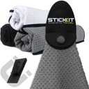 STICKIT Magnetic Sports Towel for Gym & Yoga, Quick-Dry Absorbent Microfiber with Deep Waffle Pockets, Powerful Magnet for Easy Access, Perfect for Workout and Outdoor Activities (Grey)