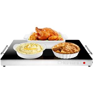 Chefman Electric Warming Tray with Adjustable Temperature Control, Perfect For Buffets, Restaurants, Parties, Events, and Home Dinners, Glass Top Extra Large 21 x 16 Surface Keeps Food Hot  Black (Stainless)