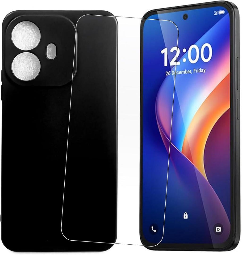 Phone Case for TCL K70 4G with Screen Protector [6.80 Inch] - Shockproof Bumper Protection, Anti-Scratch Protective Cover, Black
